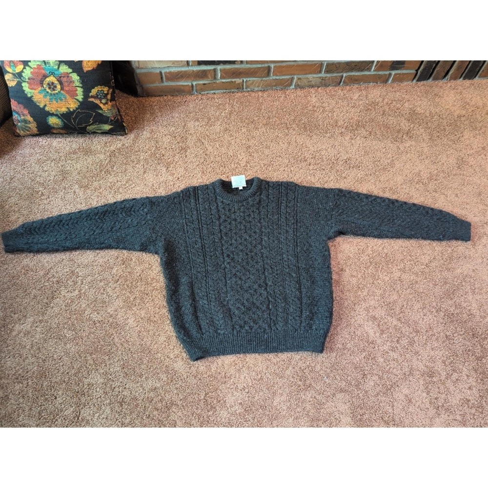 VTG Carraig donn Wool Steel Gray Charcoal Cable Knit Fisherman Aran XL Unisex
